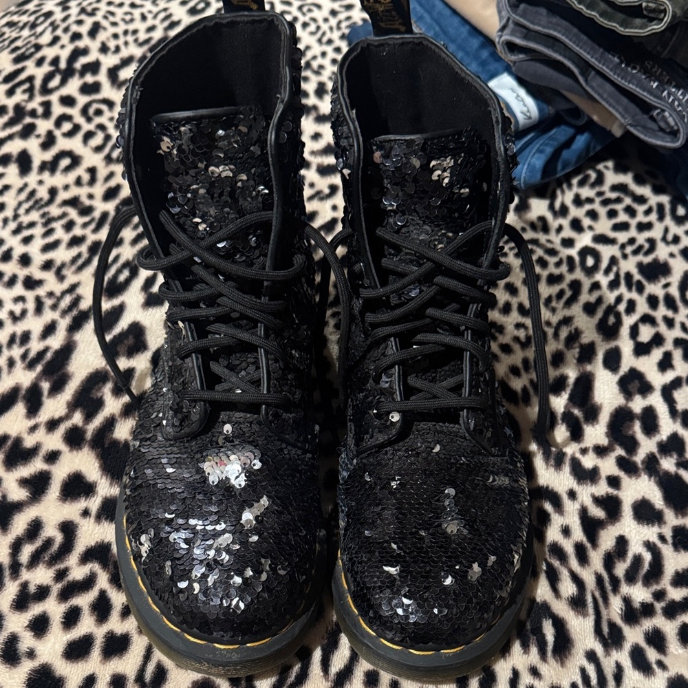 Dr. Martens Black Sequin Combat Boots